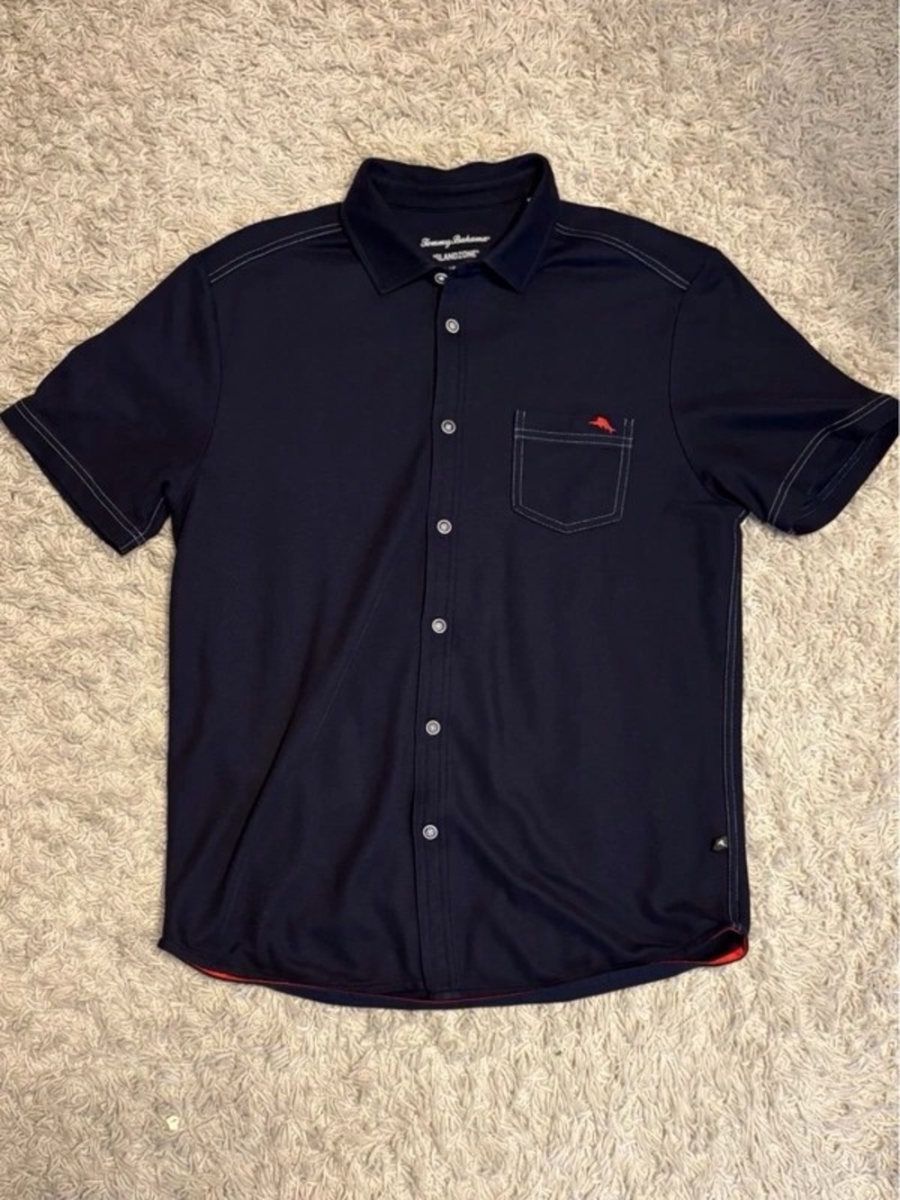 Tommy Bahama Dark Navy Short-Sleeve Button-Down Shirt with Red Accent
